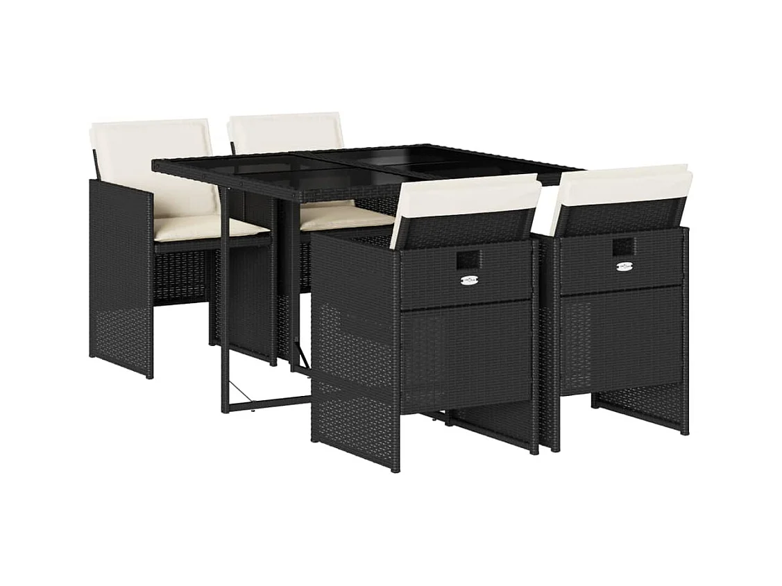 Ljungby  Set de muebles jardín 5 pzas con cojines ratán sintético negro