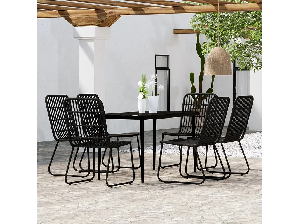 María Patricia  Ensemble à manger de jardin 7 pcs Noir