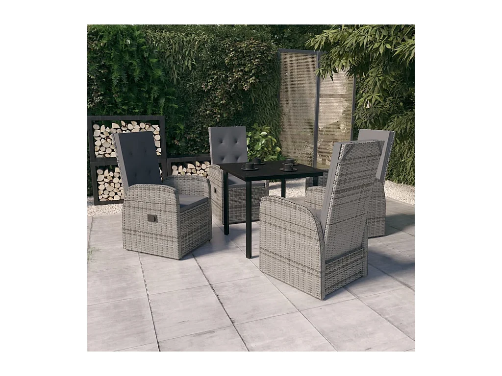 Batur  Ensemble à manger de jardin avec coussins 5 pcs Gris