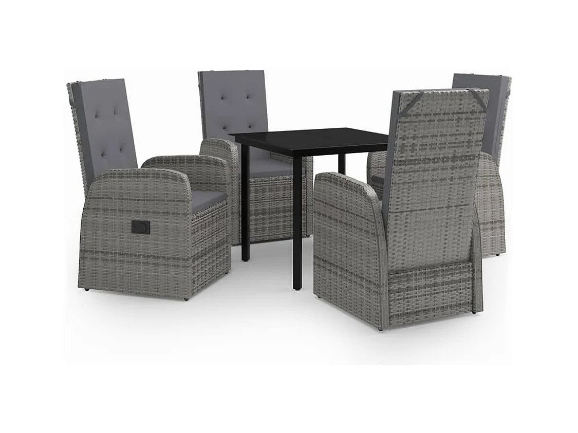 Batur  Juego de comedor de jardín 5 piezas con cojines gris