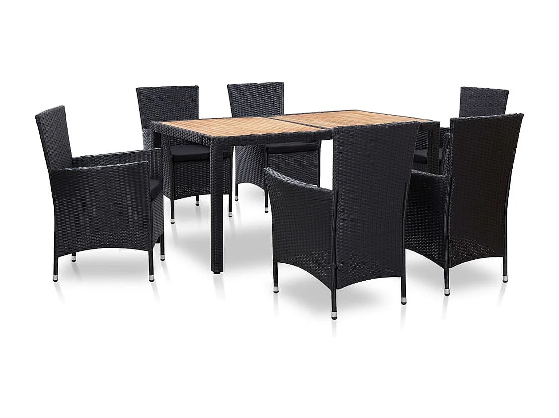 Ewald  Ensemble à manger d'extérieur 7pcs coussins résine tressée noir