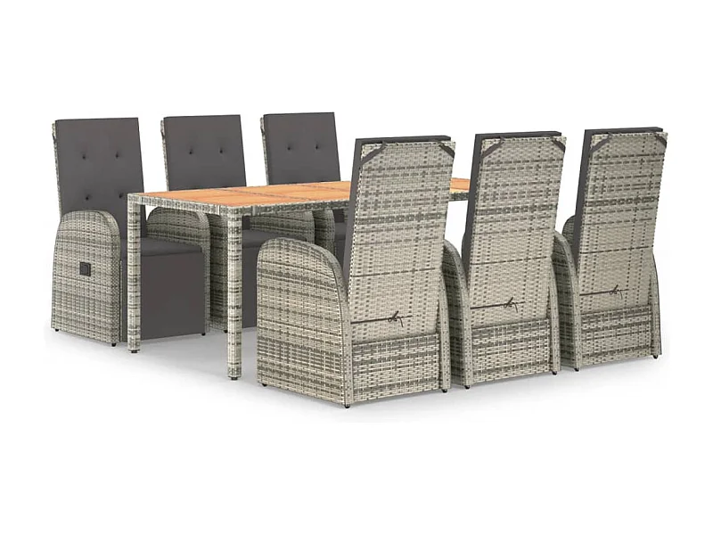 Marie-Fleur  7-delige Tuinset met kussens poly rattan grijs