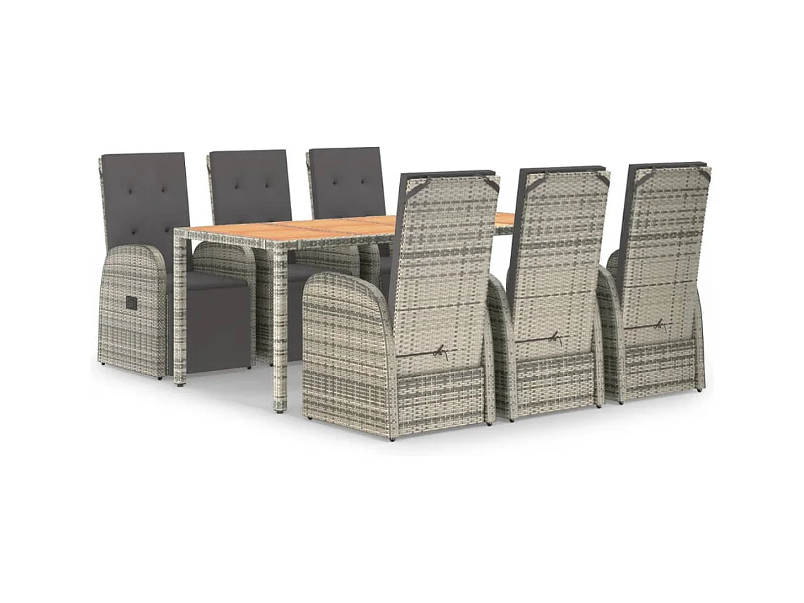 Marie-Fleur  Ensemble à manger de jardin et coussins 7 pcs gris rotin