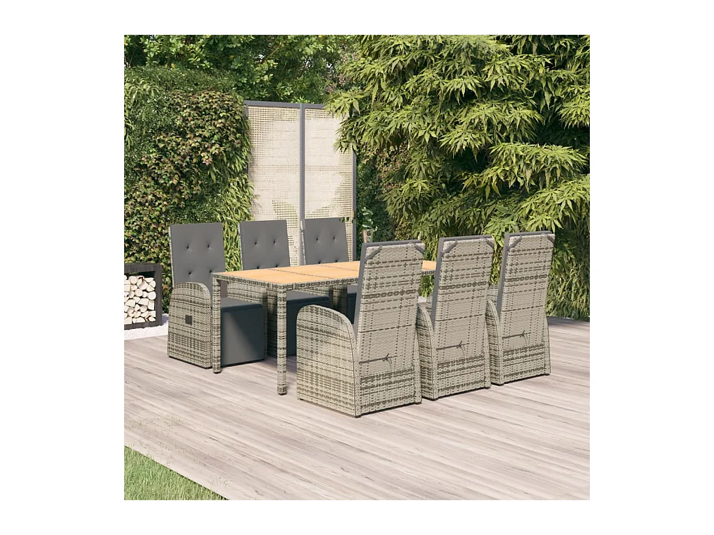 Marie-Fleur  Ensemble à manger de jardin et coussins 7 pcs gris rotin