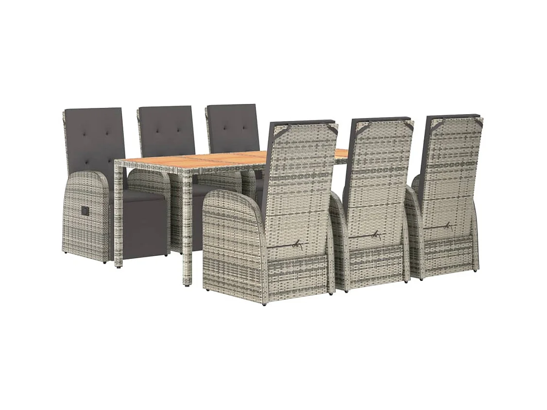 Marie-Fleur  Ensemble à manger de jardin et coussins 7 pcs gris rotin