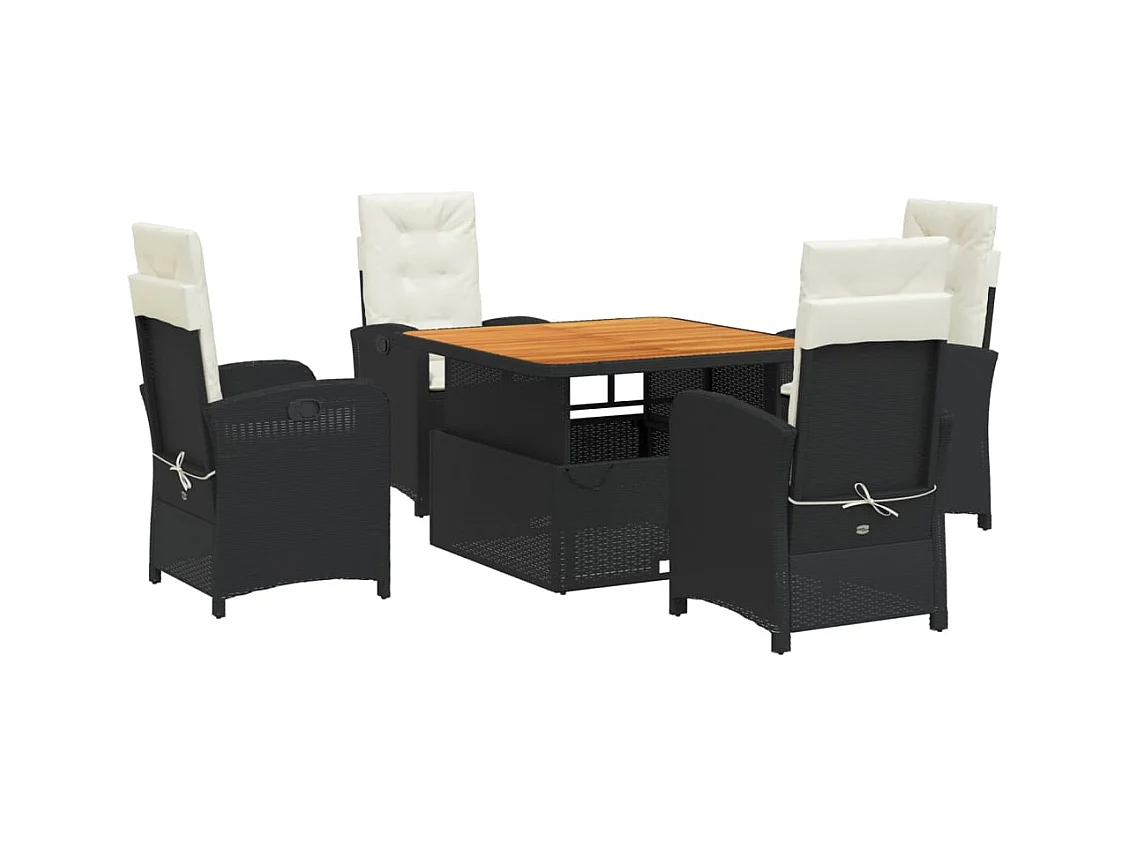 Onhaye  Ensemble à manger de jardin coussins 5pcs Noir Résine tressée