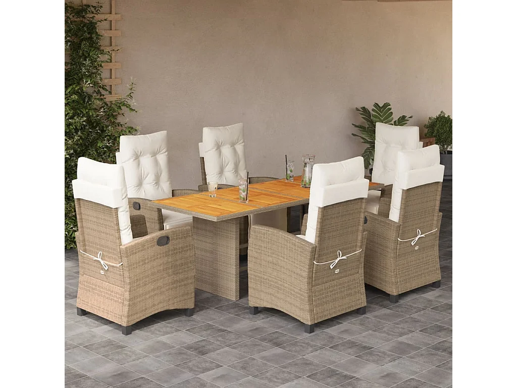 Igmar  7-delige Tuinset met kussens poly rattan beige