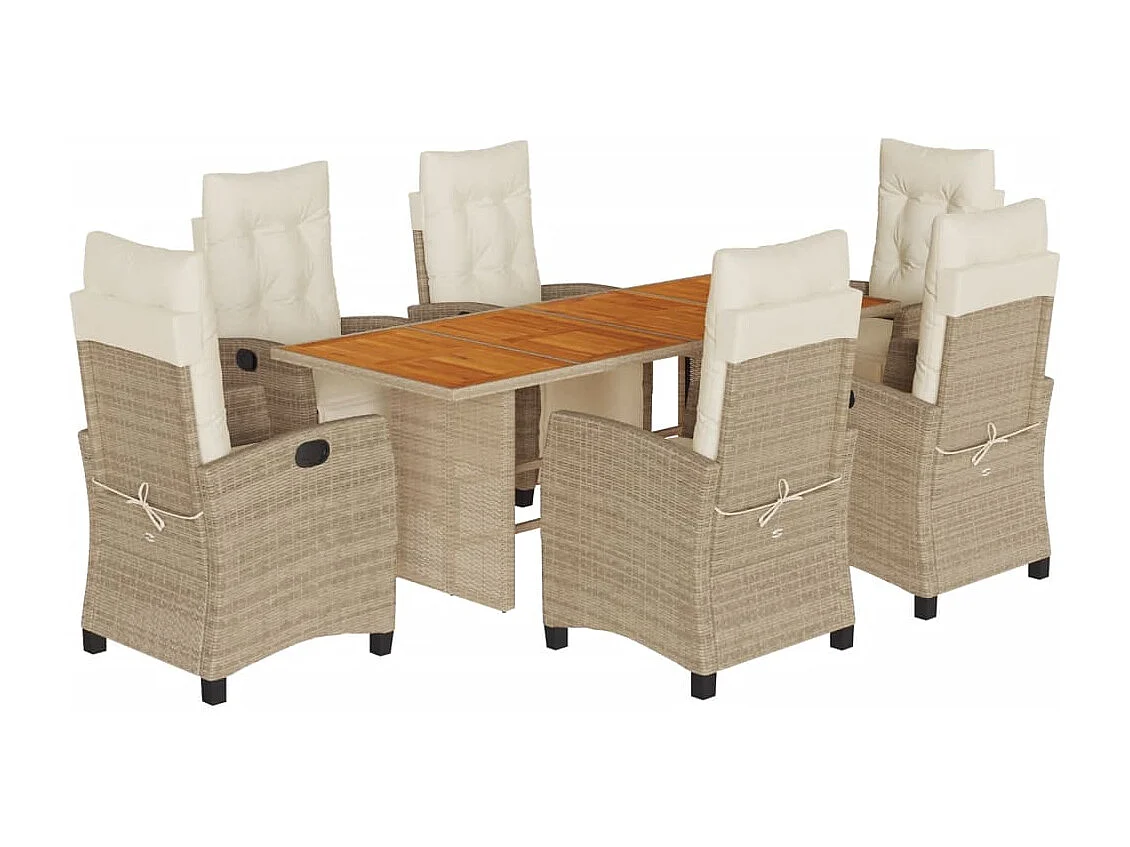 Igmar  7-delige Tuinset met kussens poly rattan beige