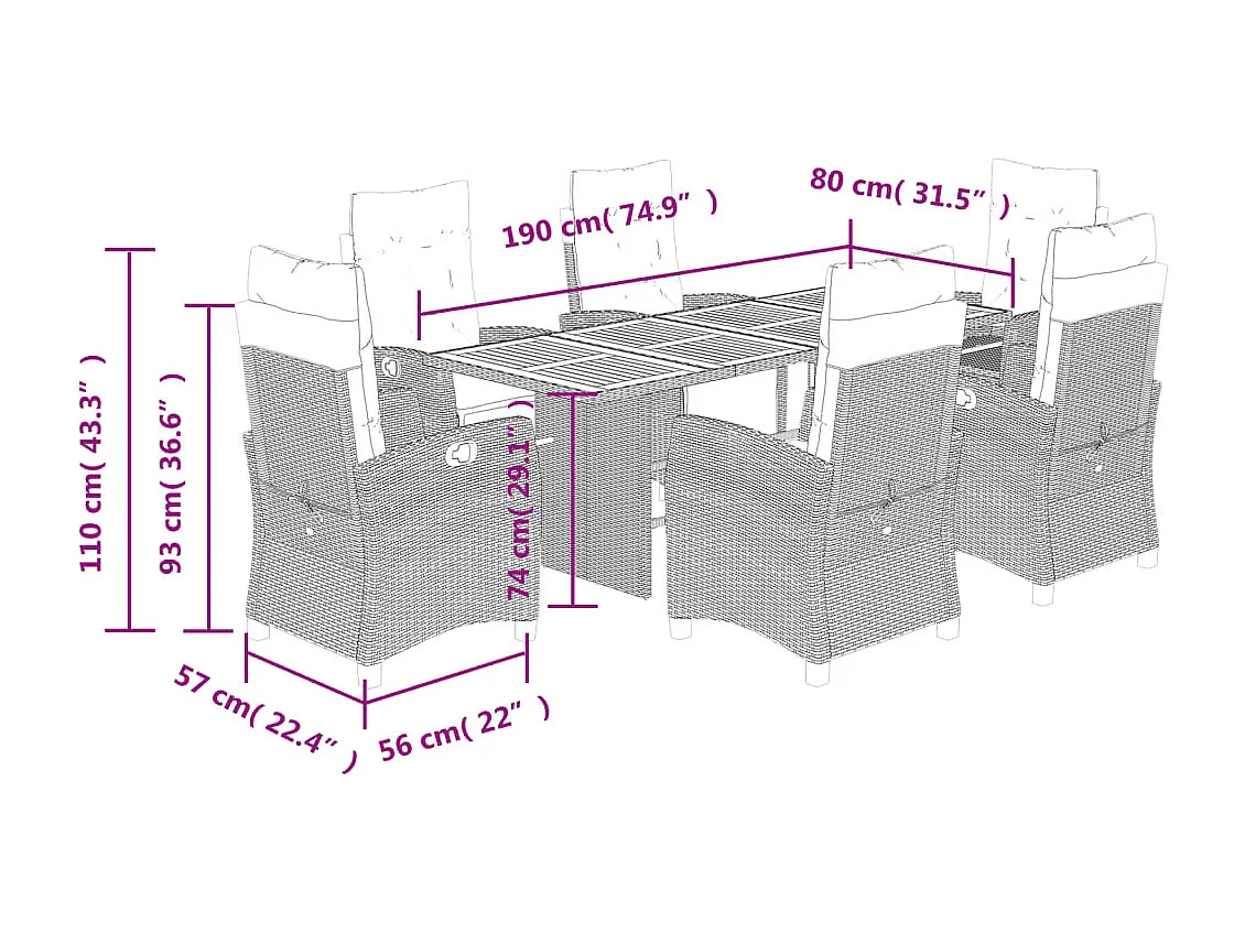 Igmar  7-delige Tuinset met kussens poly rattan beige