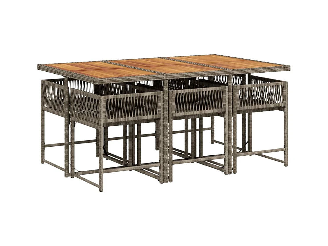 Sharif  Ensemble à manger de jardin et coussins 7 pcs gris rotin