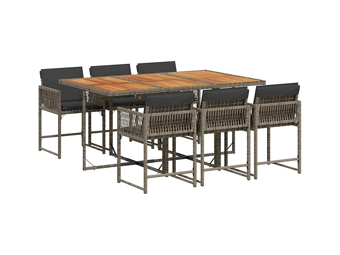 Sharif  Ensemble à manger de jardin et coussins 7 pcs gris rotin