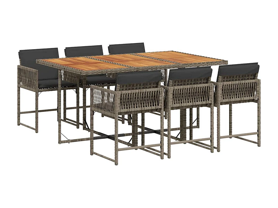 Sharif  7-delige Tuinset met kussens poly rattan grijs