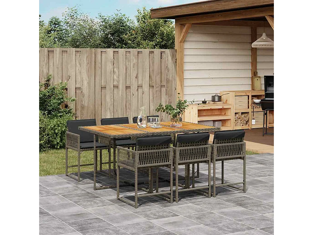 Sharif  7-delige Tuinset met kussens poly rattan grijs