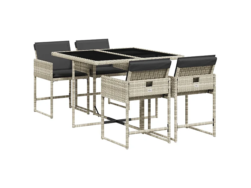 Sener  Ensemble à manger de jardin et coussins 5 pcs gris clair rotin