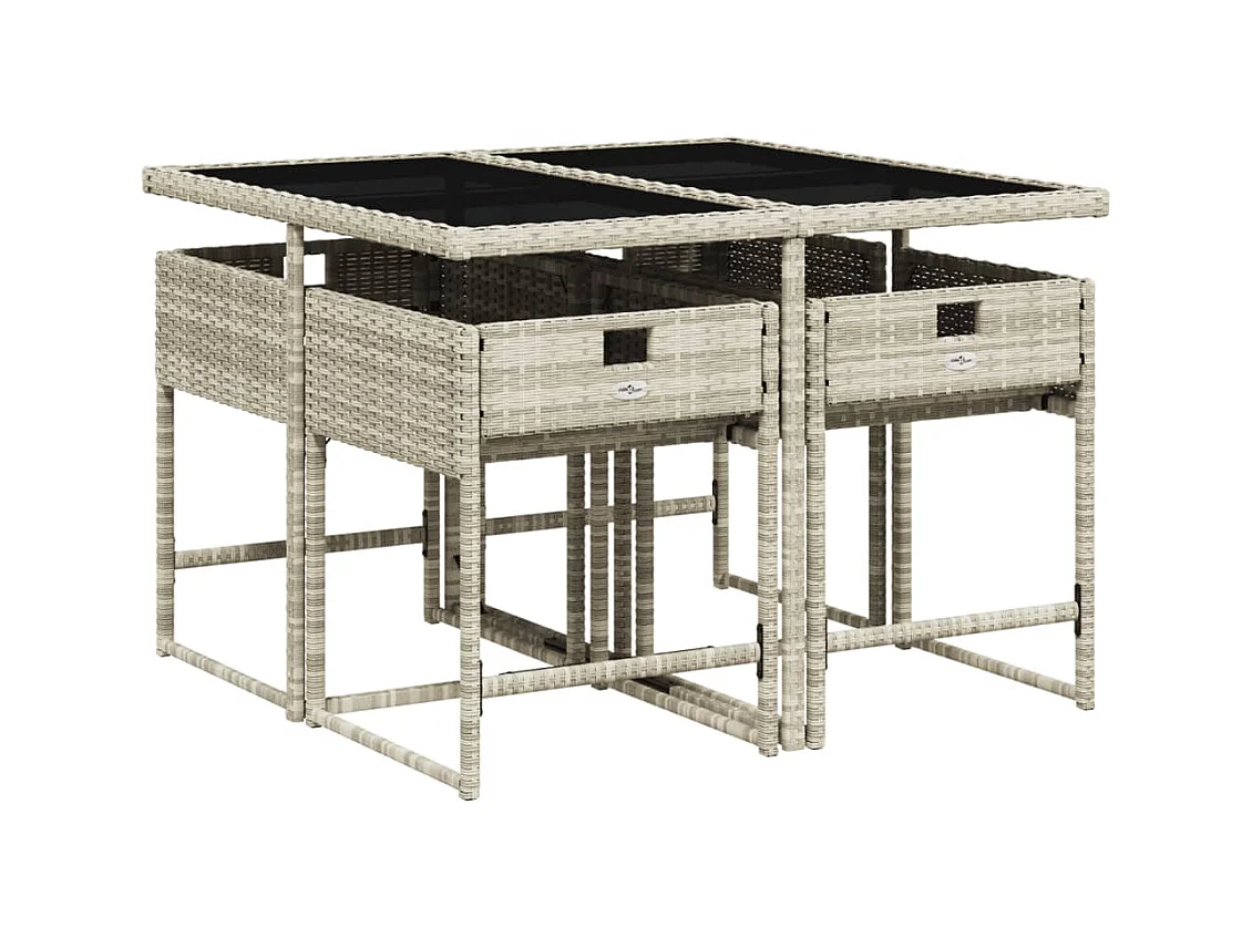 Sener  Ensemble à manger de jardin et coussins 5 pcs gris clair rotin