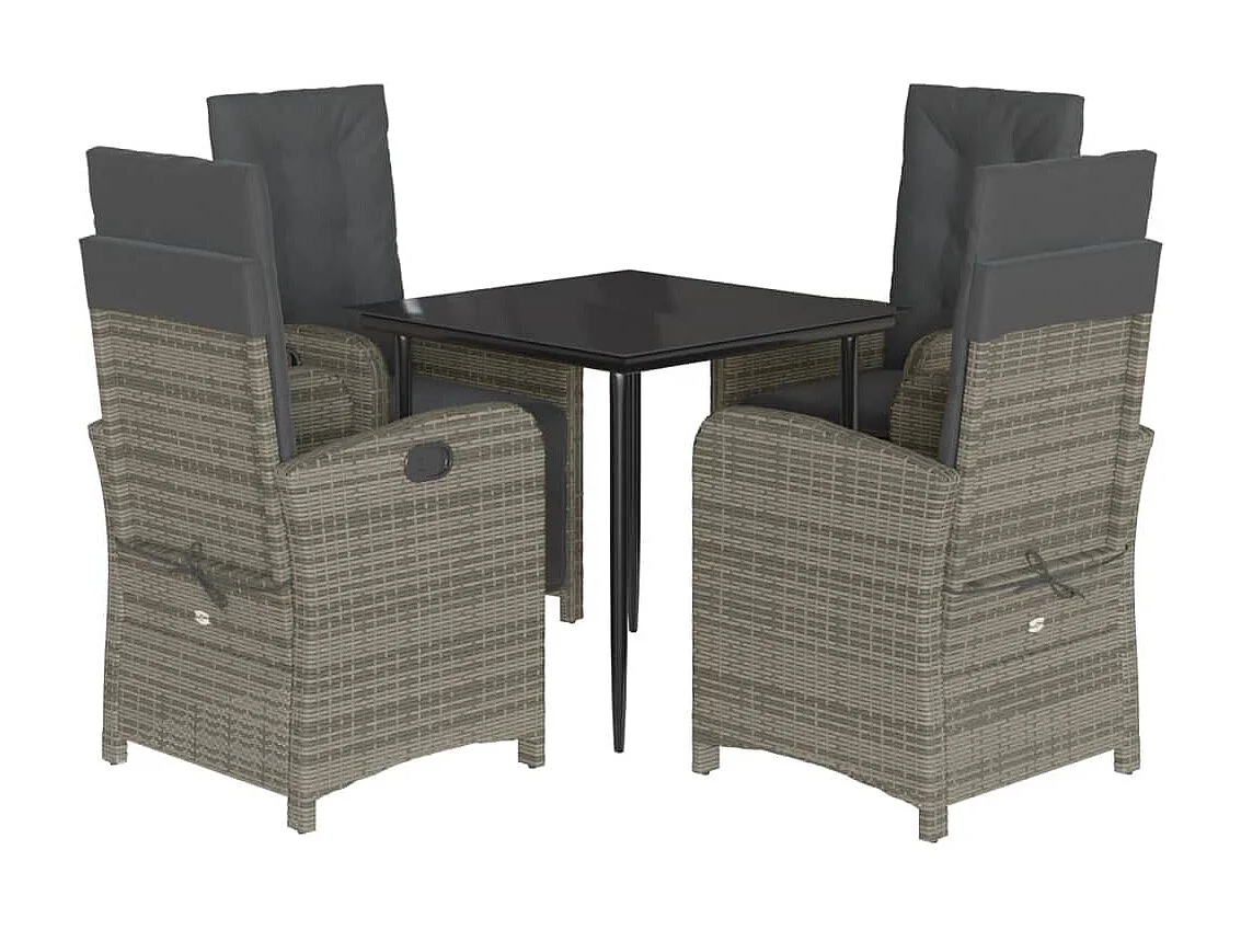 Modica  Set comedor de jardín 5 piezas con cojines ratán sintético gris