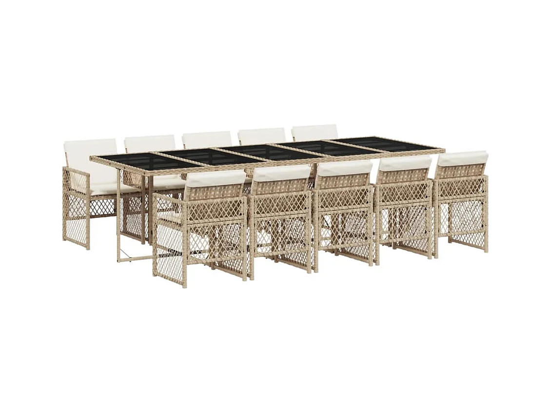 Connersville  Set comedor de jardín 11 pzas con cojines ratán sintético beige