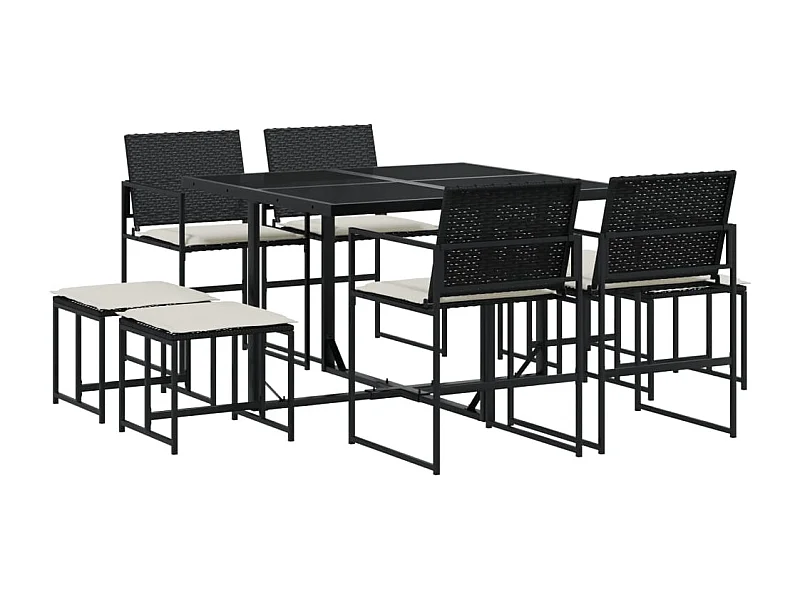 Quintus  Ensemble à manger de jardin 9pcs coussins noir résine tressée