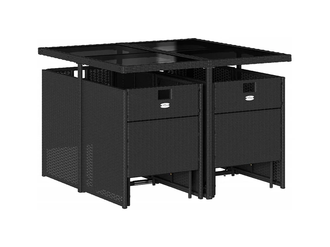 Steno  Set de comedor de jardín 9 pzas y cojines ratán sintético negro