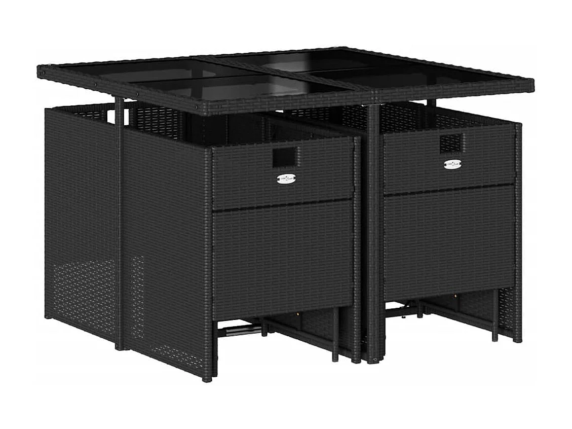 Steno  Set de comedor de jardín 9 pzas y cojines ratán sintético negro