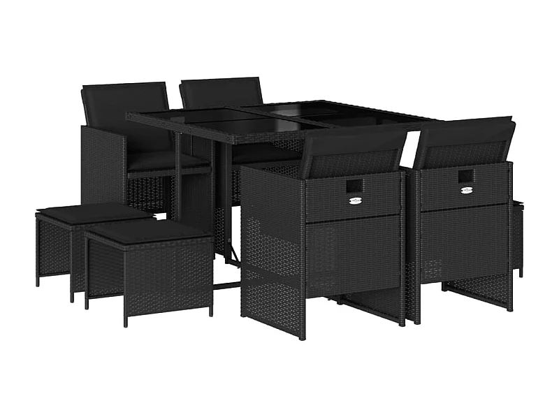 Steno  Ensemble à manger de jardin 9pcs coussins noir résine tressée