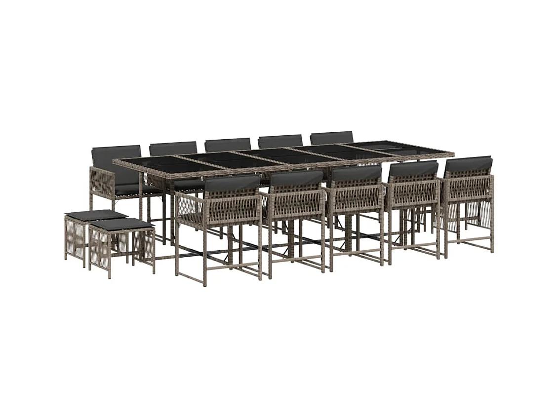 Xeli  Ensemble à manger de jardin 15 pcs coussins gris résine tressée