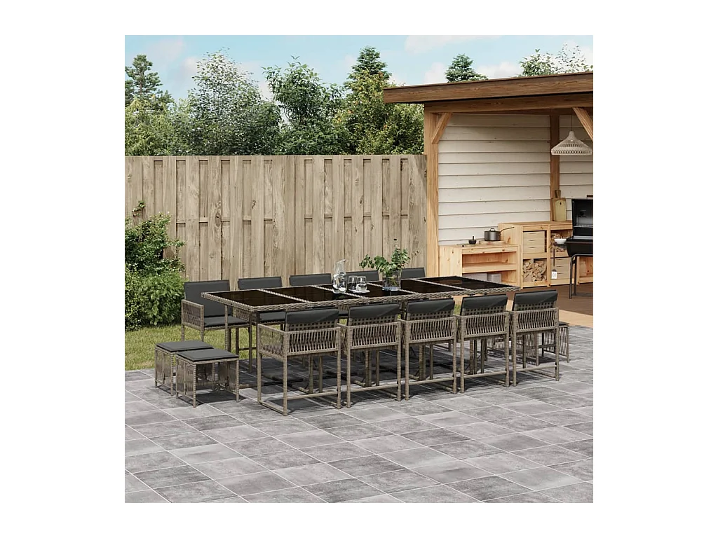 Xeli  Ensemble à manger de jardin 15 pcs coussins gris résine tressée