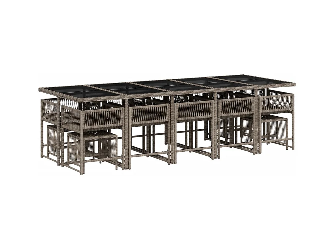 Xeli  Ensemble à manger de jardin 15 pcs coussins gris résine tressée