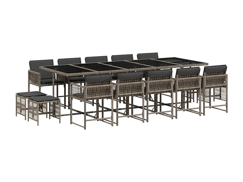 Xeli  15-delige Tuinset met kussens poly rattan grijs