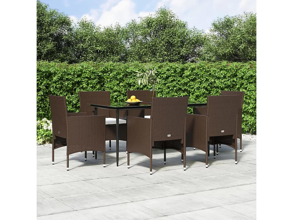 Cesarino  Ensemble à manger de jardin coussins 7 pcs Marron/noir