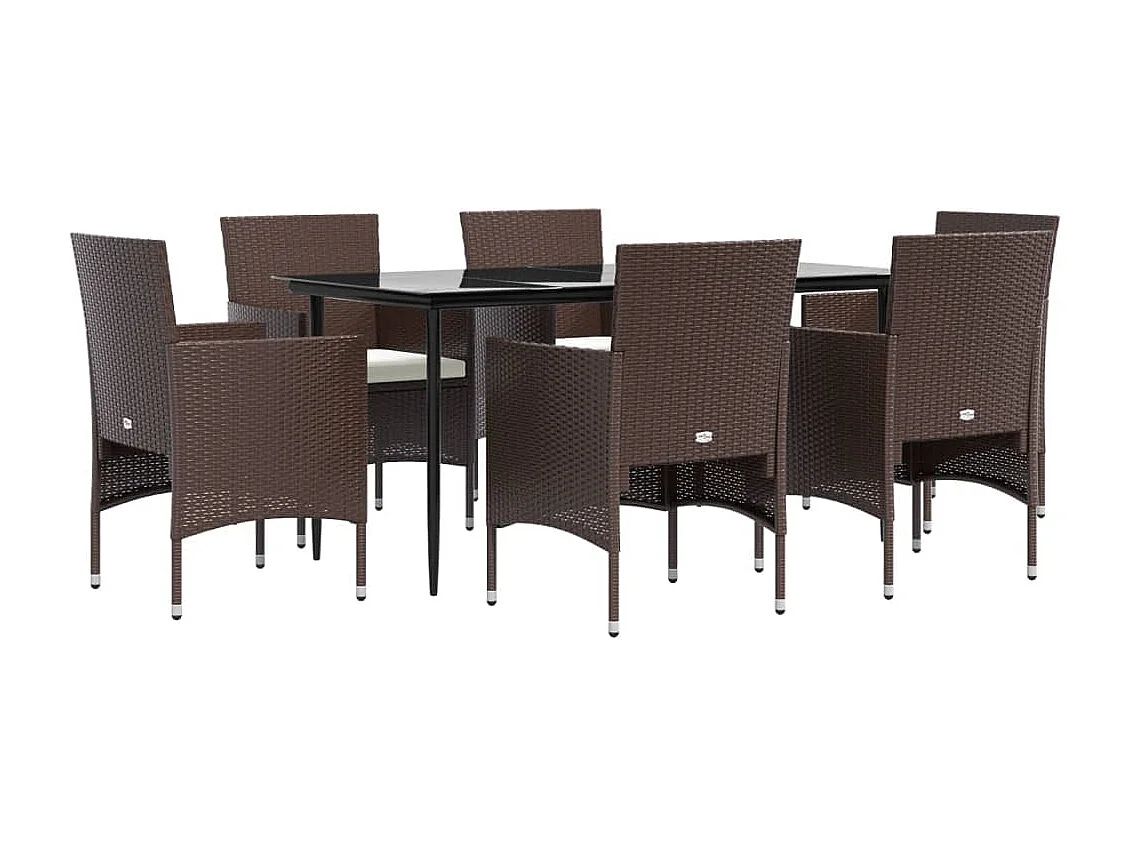 Cesarino  Ensemble à manger de jardin coussins 7 pcs Marron/noir