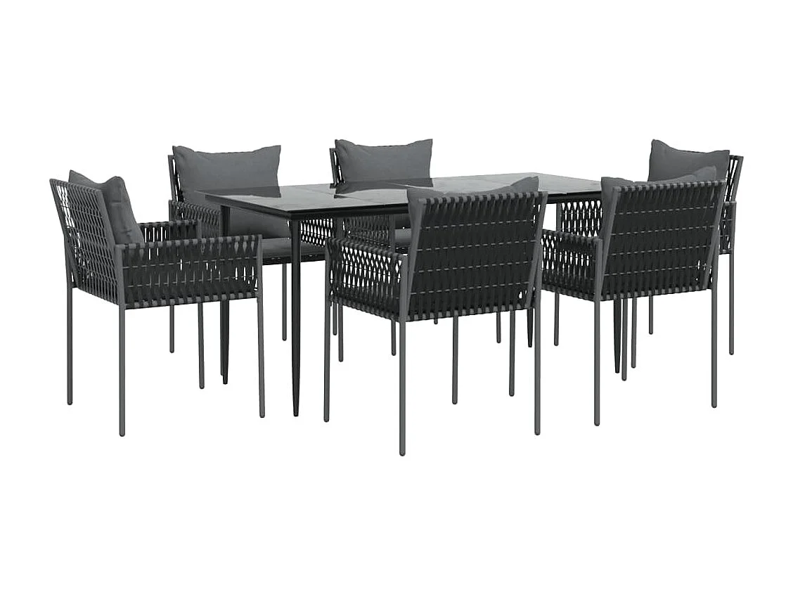 Mørkøv  Ensemble à manger de jardin 7 pcs coussins résine tressée acier