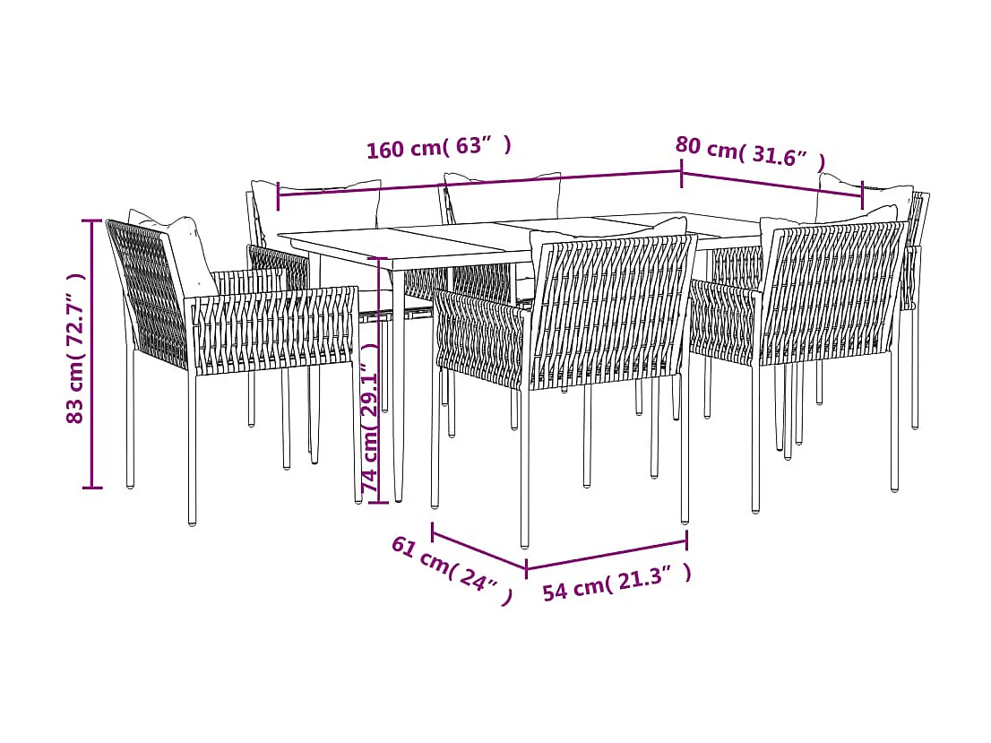 Mørkøv  Ensemble à manger de jardin 7 pcs coussins résine tressée acier