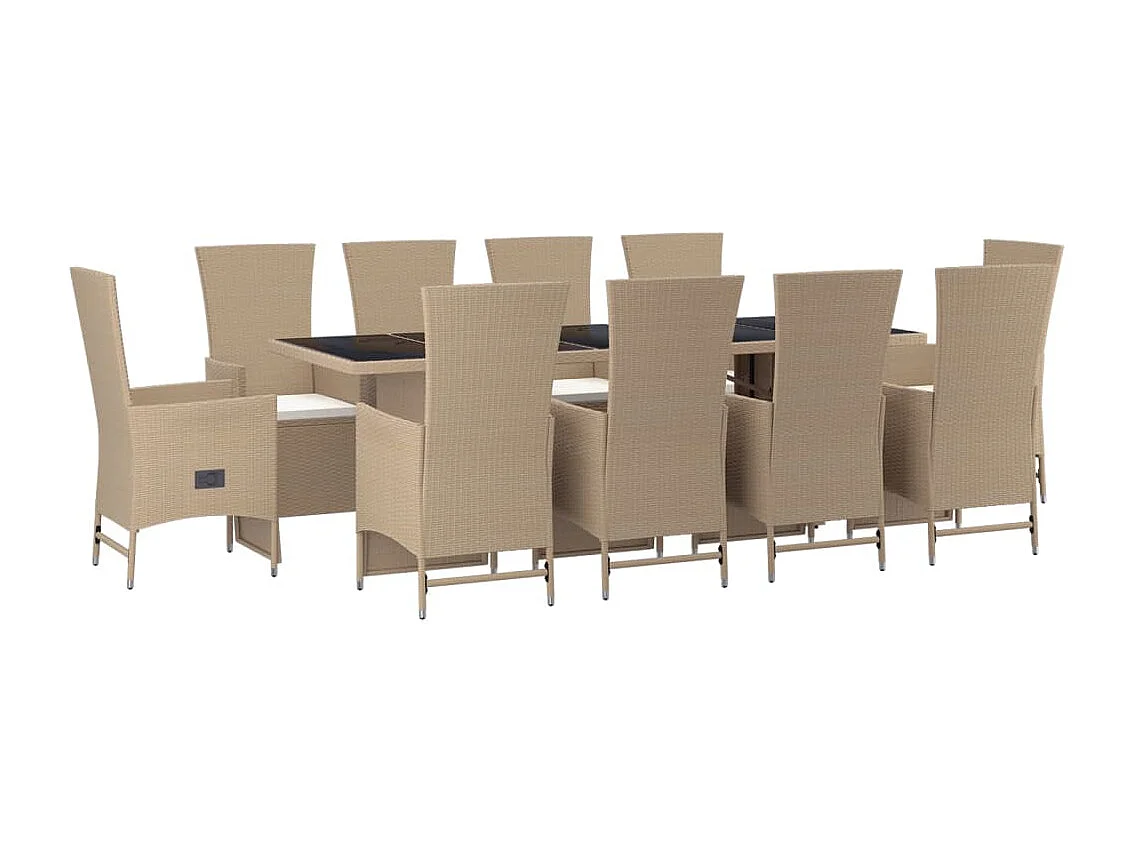 Olryn  Ensemble à manger de jardin et coussins 11 pcs beige poly rotin