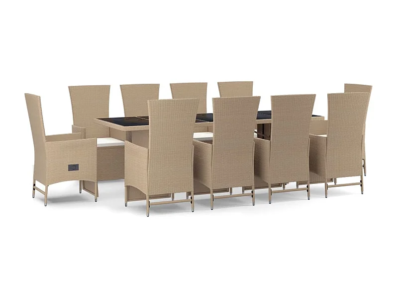 Olryn  Set comedor de jardín 11 pzas con cojines ratán sintético beige
