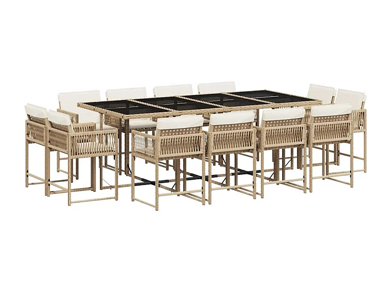 Emilia  Set comedor de jardín con cojines 13 pzas ratán sintético beige