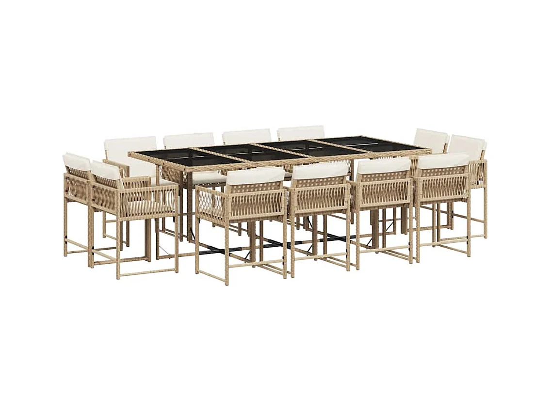 Emilia  Set comedor de jardín con cojines 13 pzas ratán sintético beige
