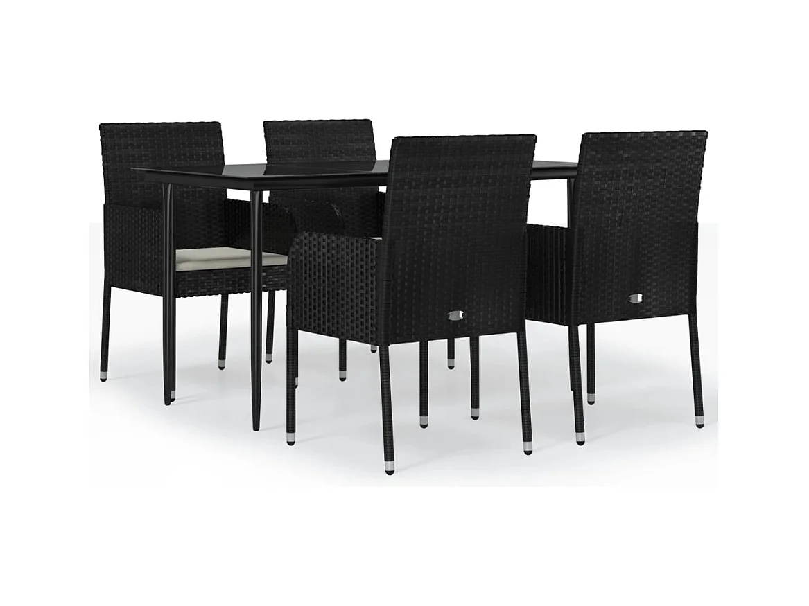 Santo Stefano di Camastra  Ensemble à manger de jardin coussins 5pcs Noir Résine tressée
