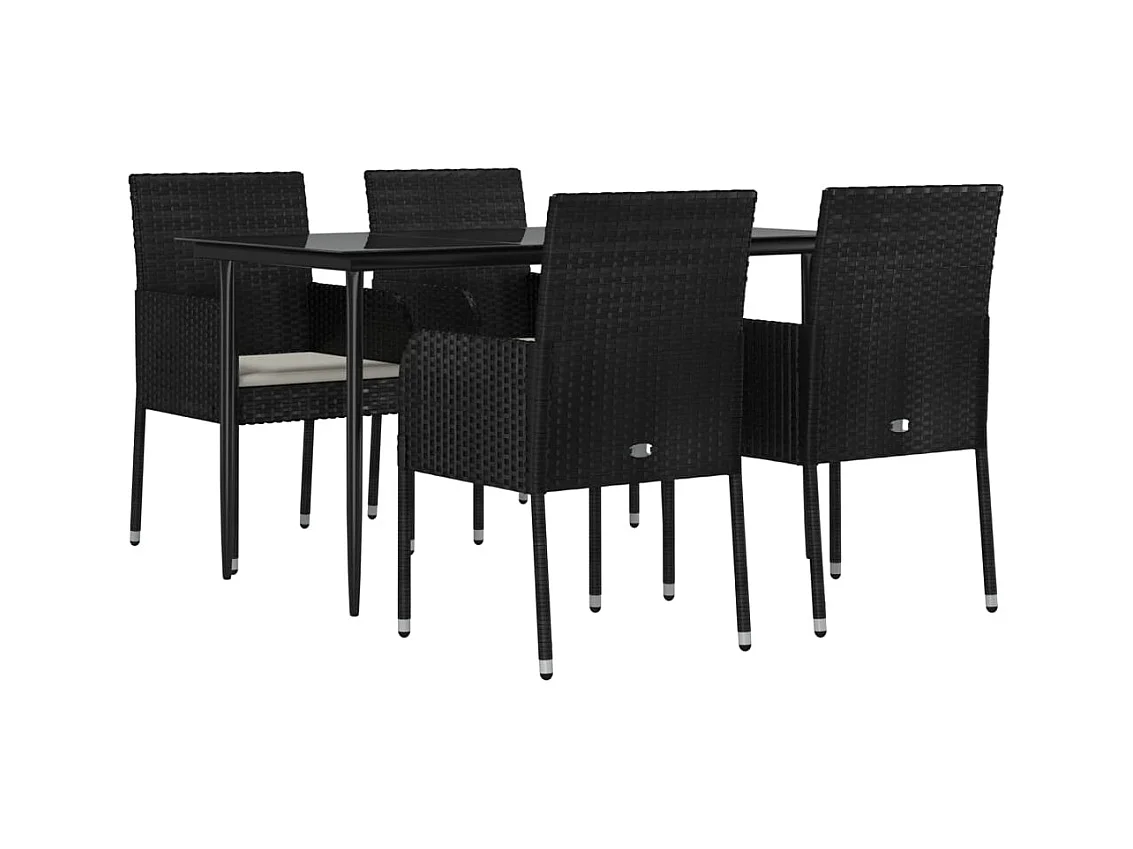 Santo Stefano di Camastra  Ensemble à manger de jardin coussins 5pcs Noir Résine tressée