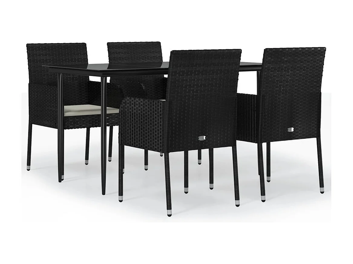 Santo Stefano di Camastra  Ensemble à manger de jardin coussins 5pcs Noir Résine tressée