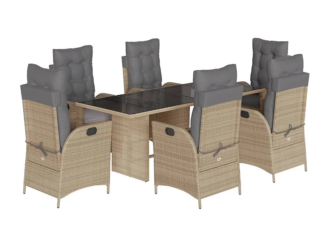 Emory  Ensemble à manger de jardin coussins 7 pcs mélange beige rotin