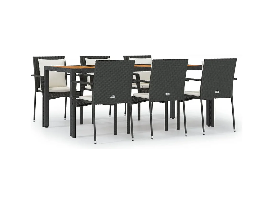Van Buren  Ensemble à manger de jardin coussins 7pcs Noir Résine tressée
