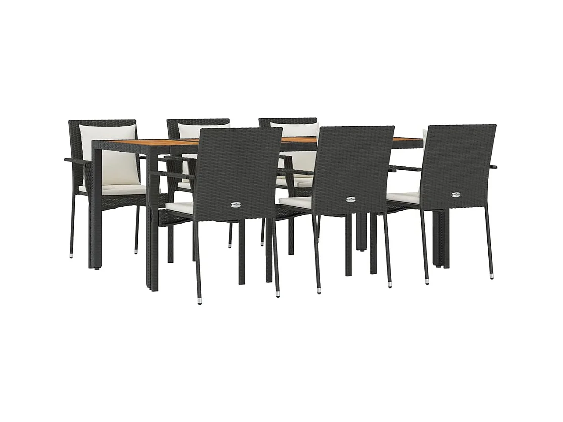 Van Buren  Ensemble à manger de jardin coussins 7pcs Noir Résine tressée