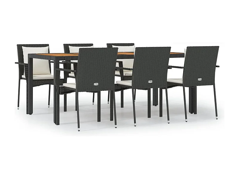 Van Buren  Ensemble à manger de jardin coussins 7pcs Noir Résine tressée