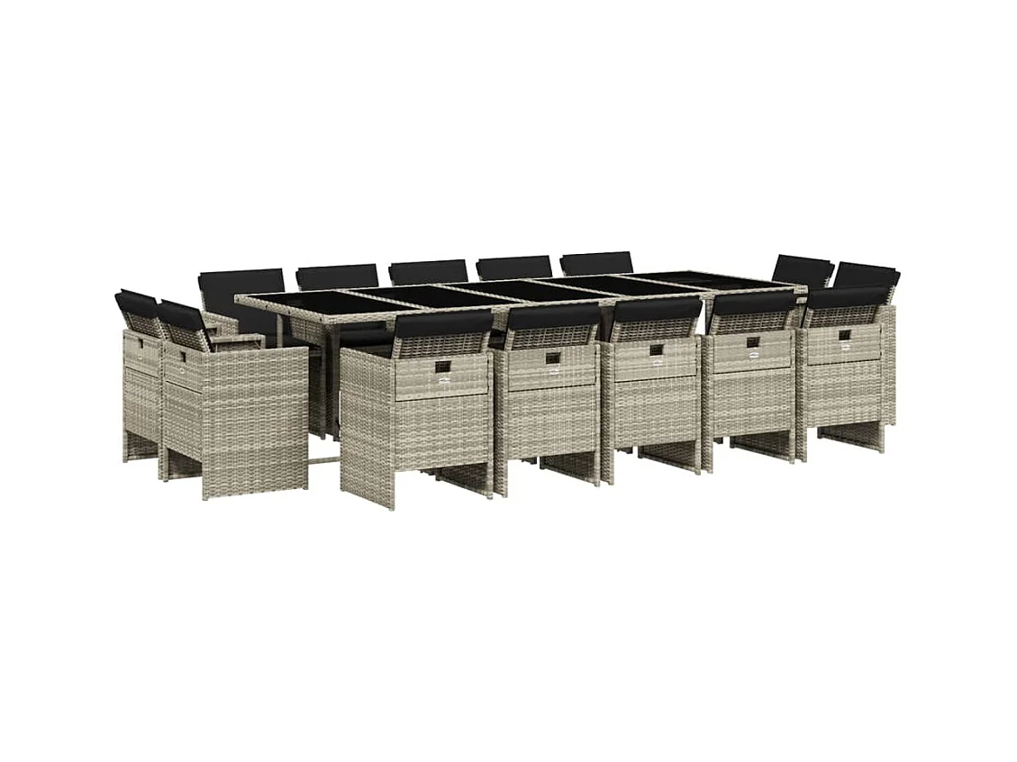 Jeroen  Ensemble à manger de jardin et coussins 15 pcs gris clair rotin