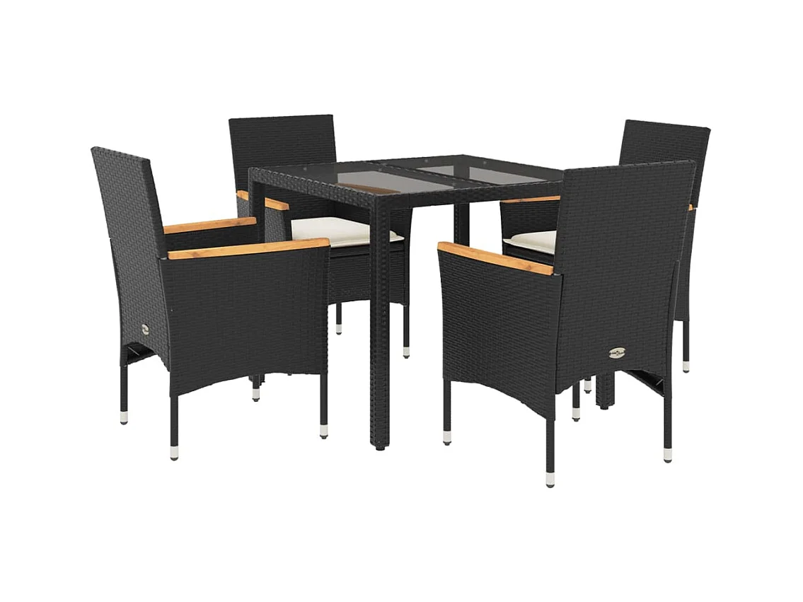 Bakersfield  5-delige Tuinset met kussens poly rattan en glas zwart
