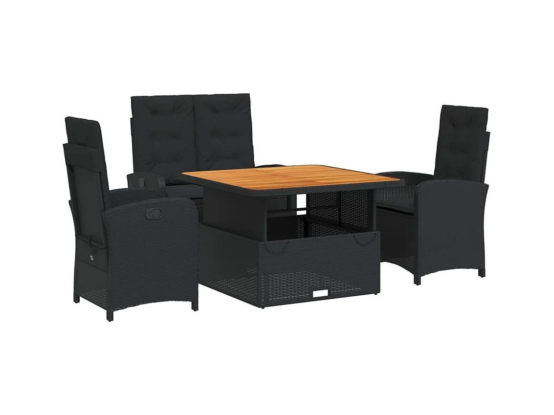 Abington  Juego comedor jardín 4 piezas con cojines ratán sintético negro