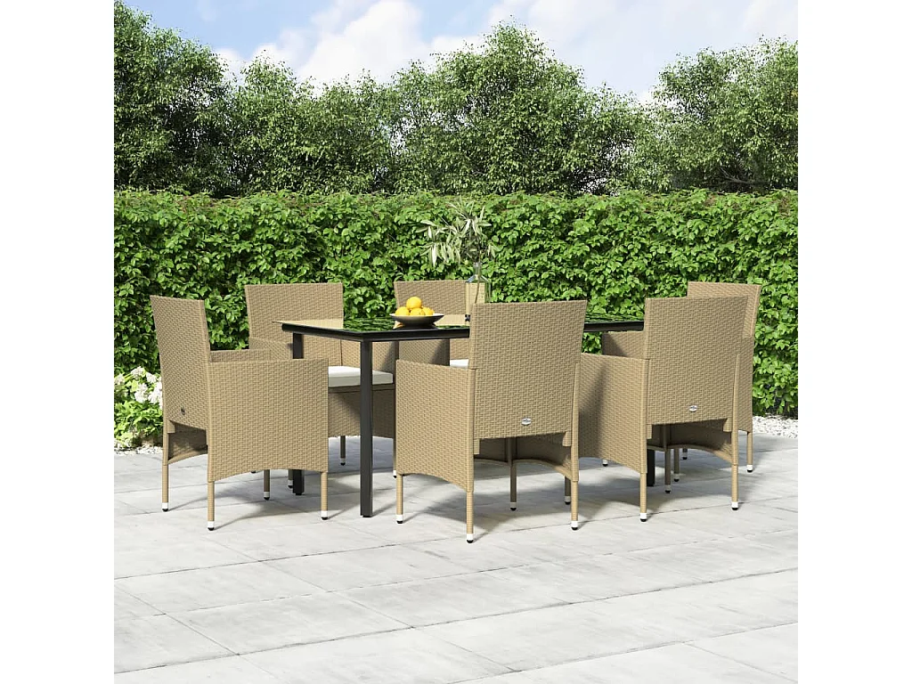 Hillsboro  7-delige Tuinset met kussens beige en zwart