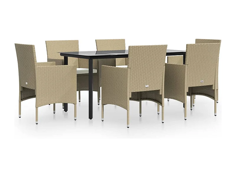 Hillsboro  7-delige Tuinset met kussens beige en zwart