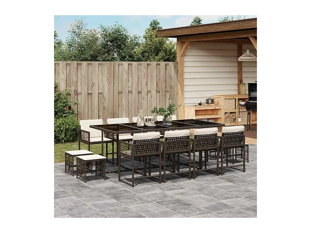 Xeli  13-delige Tuinset met kussens poly rattan bruin